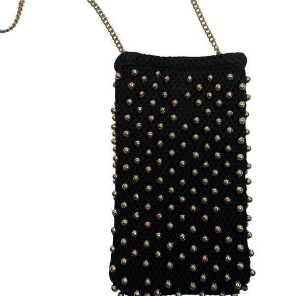 Anthropologie Black Mini Crossbody Purse with Gold Beads Perfect for Going Out - Picture 5 of 6